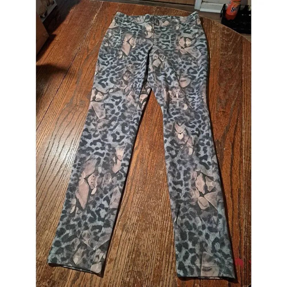 Tribal Tan Gray Black Print Pull On Skinny Pants Women M Elastic Waist Leggings